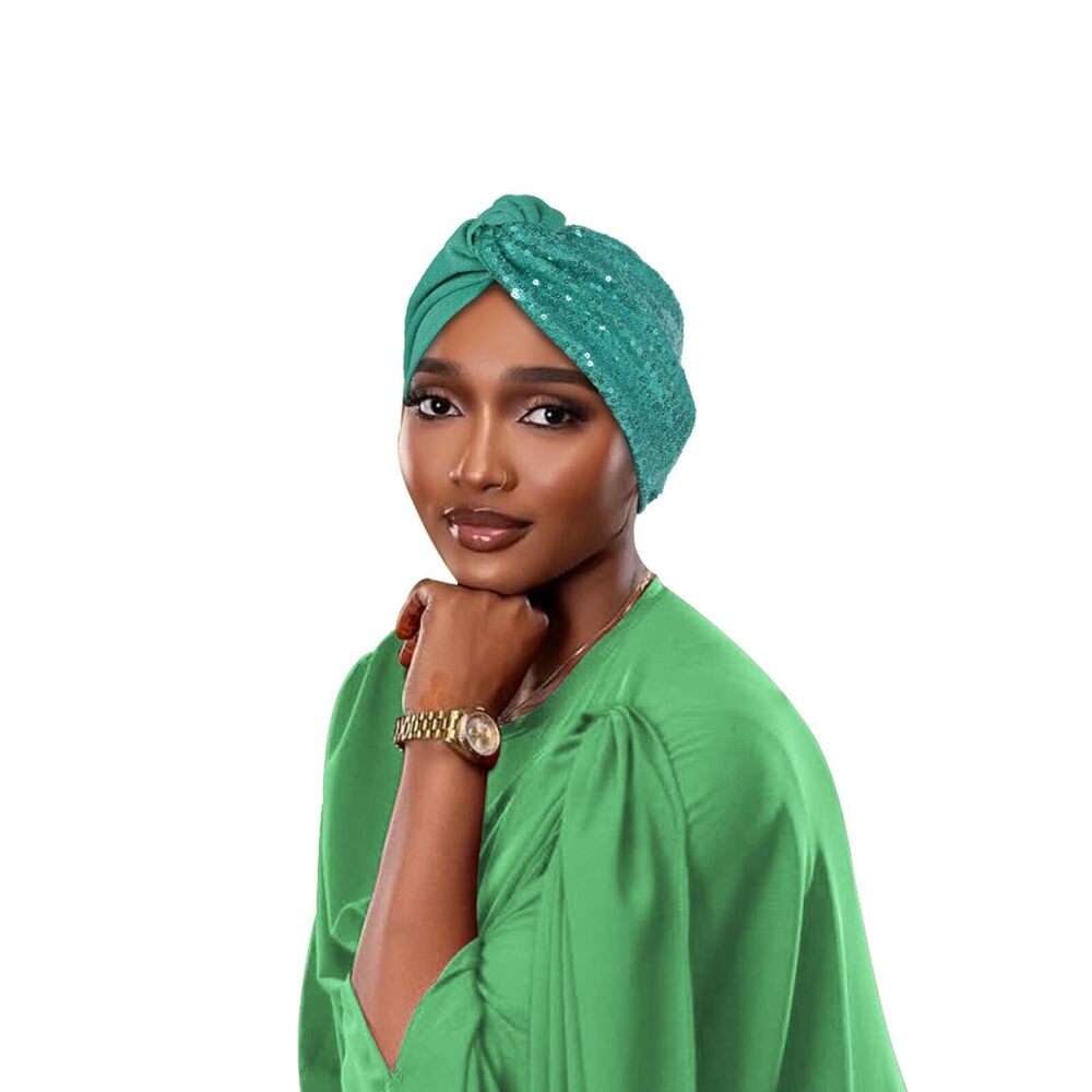 9350 Sequined Turban Head Wrap, Gold Glitter Evening Headpiece, Stretch